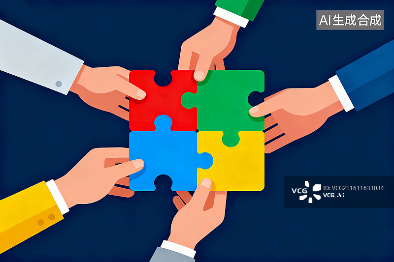 【AI数字艺术】拼图木块暖色调团队协作场景图片素材