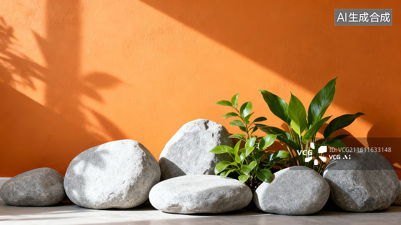 【AI数字艺术】叠石组合简约风室内软装场景图片素材
