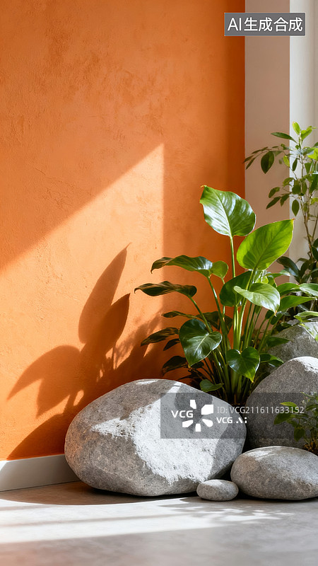 【AI数字艺术】叠石组合简约风室内软装场景图片素材
