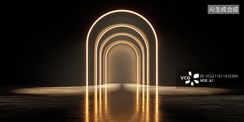 【AI数字艺术】发光拱门通道图片素材