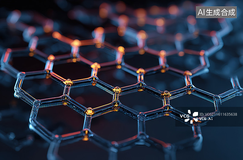 【AI数字艺术】六边形分子结构特写图片素材