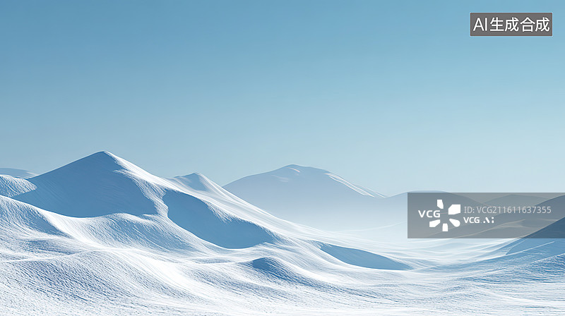 【AI数字艺术】雪原山丘与晴朗天空图片素材
