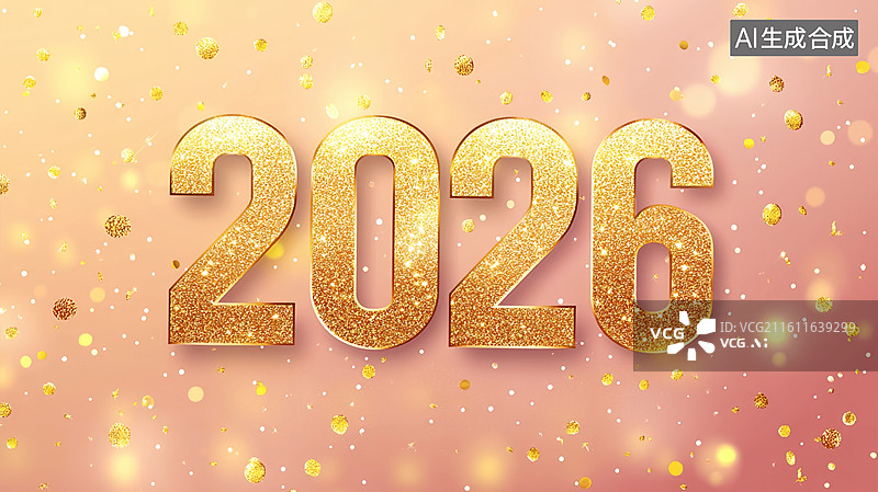 【AI数字艺术】2026年庆祝元旦新年快乐3D金色数字马年大吉粉色节日海报图片素材