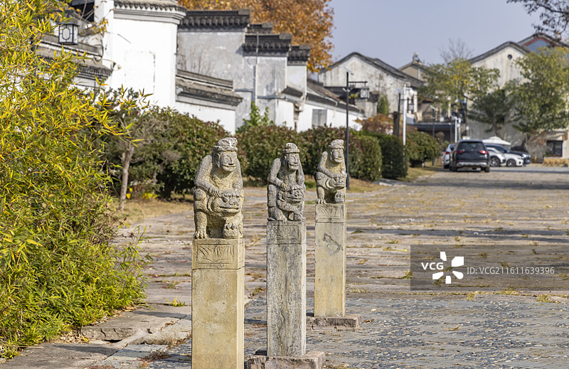 南京市江宁区杨柳村明清古建筑群栓马桩图片素材