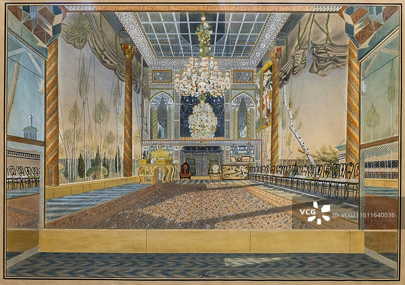 水彩《古列斯坦宫的大厅》 恺加时期 伊朗国家艺术馆图片素材