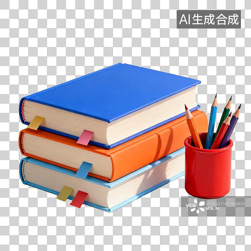 【AI数字艺术】三本书与彩色铅笔图片图片素材