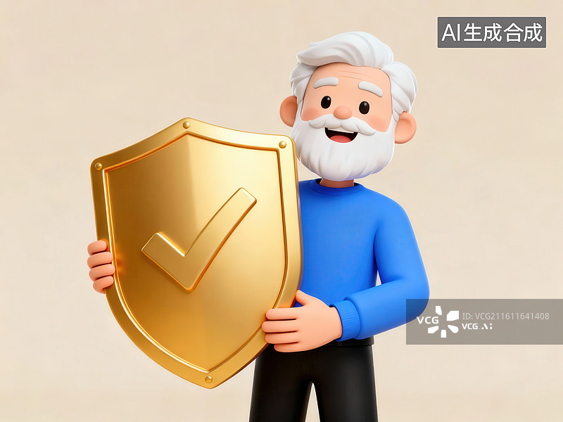 【AI数字艺术】老人手持金色盾牌图片素材