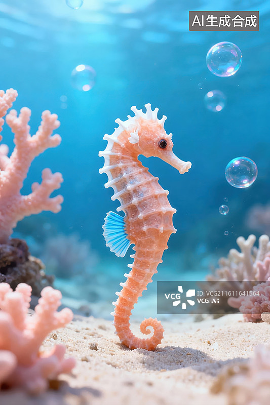 【AI数字艺术】海底海马在珊瑚丛中游动图片素材