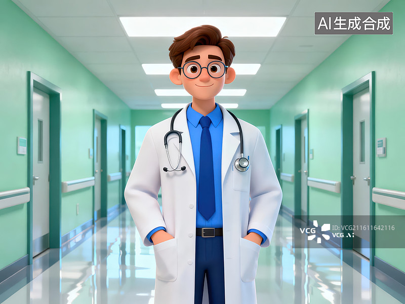 【AI数字艺术】医生在医院走廊站立图片素材