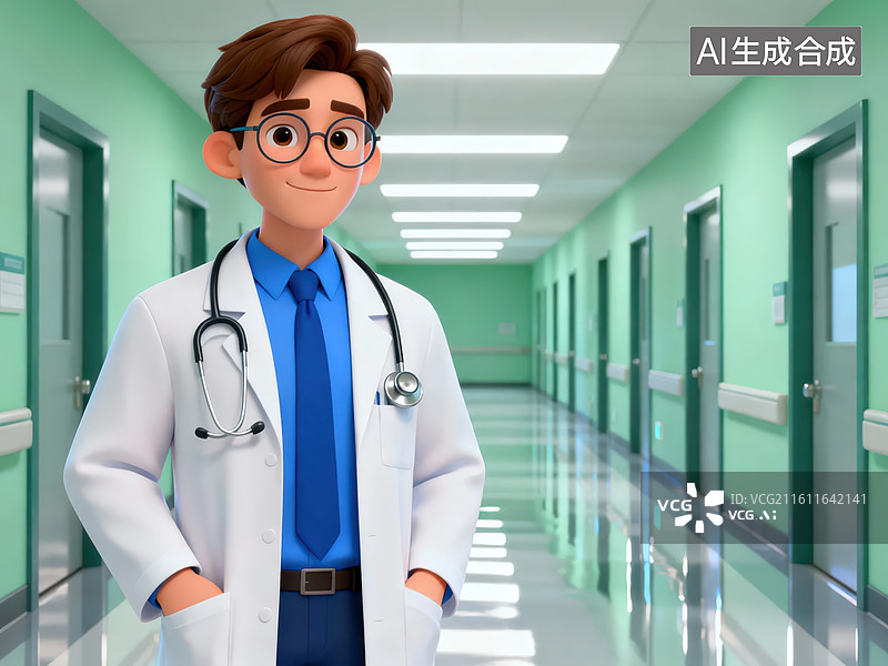 【AI数字艺术】医生站在医院走廊图片素材
