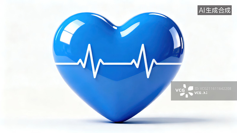【AI数字艺术】蓝色心形与心跳线条图片素材