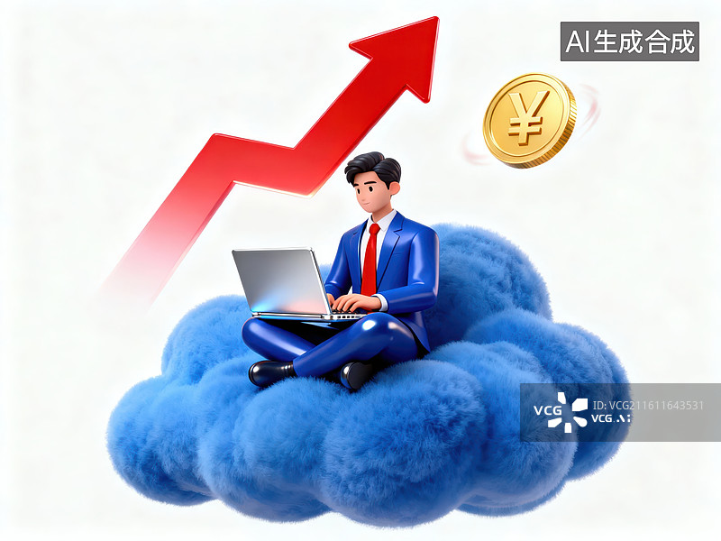 【AI数字艺术】商务人士云上办公盈利增长图片素材