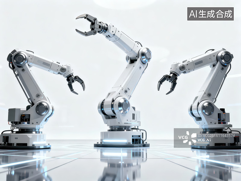 【AI数字艺术】三台机械臂并列展示图片素材