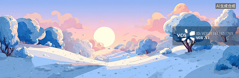 【AI数字艺术】雪地日落风景图片素材