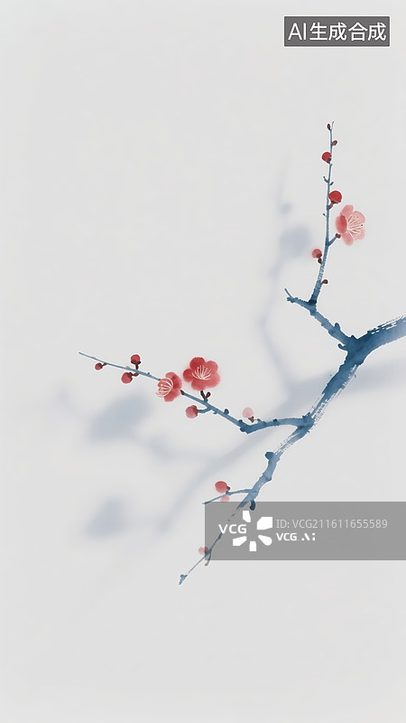 【AI数字艺术】水墨弥散插画—梅花图片素材