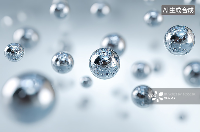 【AI数字艺术】悬浮的金属光泽球体图片素材