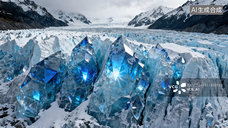 【AI数字艺术】冰川冰裂隙蓝色光效自然奇观场景图片素材