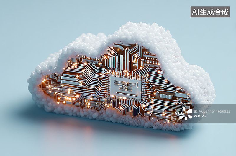 【AI数字艺术】电路云朵科技概念图片素材
