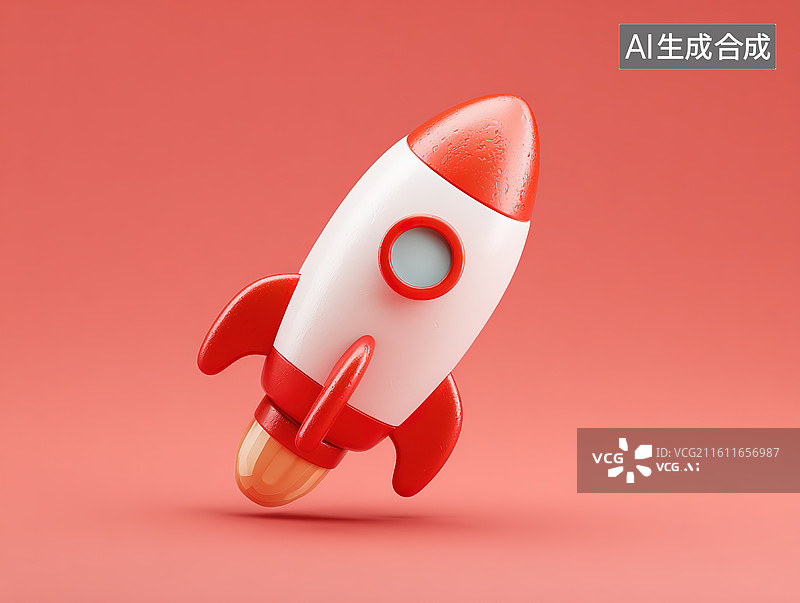 【AI数字艺术】红色火箭模型悬浮展示图片素材