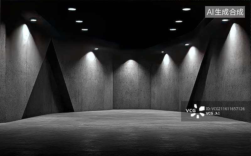 【AI数字艺术】黑暗展厅内的聚光灯照明图片素材