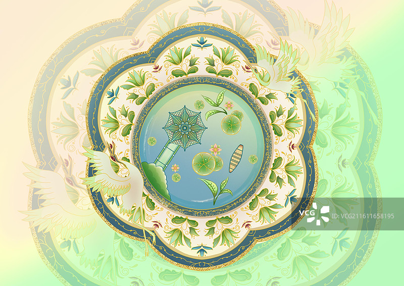 新中式茶叶包装创意插画碧螺春绿茶古风茶叶包装原创图片素材