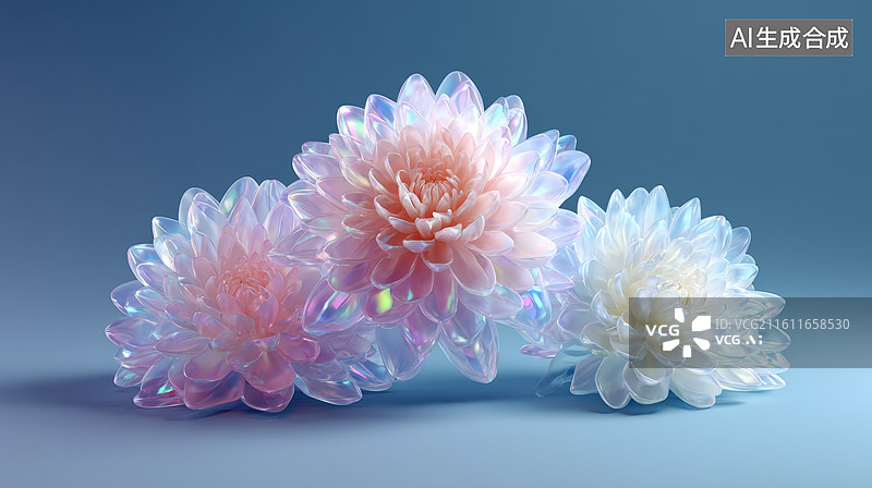 【AI数字艺术】三朵彩虹色菊花图片素材