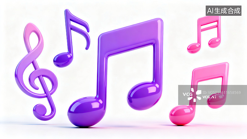 【AI数字艺术】粉紫色 3D 音乐符号装饰场景图片素材