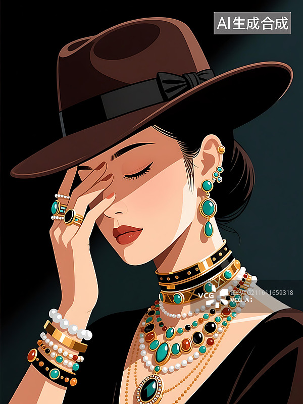 【AI数字艺术】戴礼帽的优雅女性图片素材