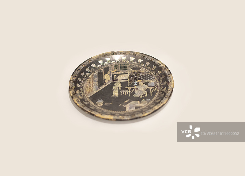 黑漆嵌螺钿义侠记故事图盘 明末清初 南京博物院图片素材