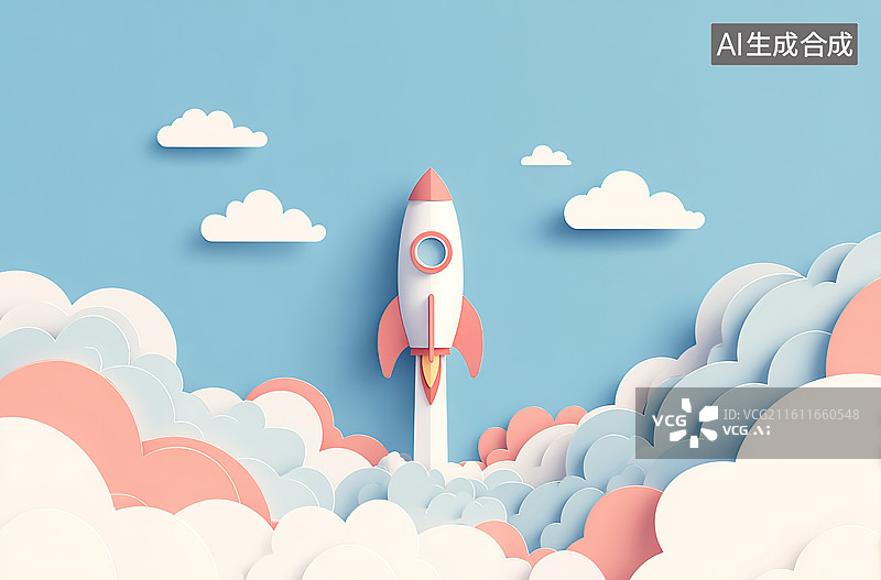 【AI数字艺术】火箭穿越云层图片素材