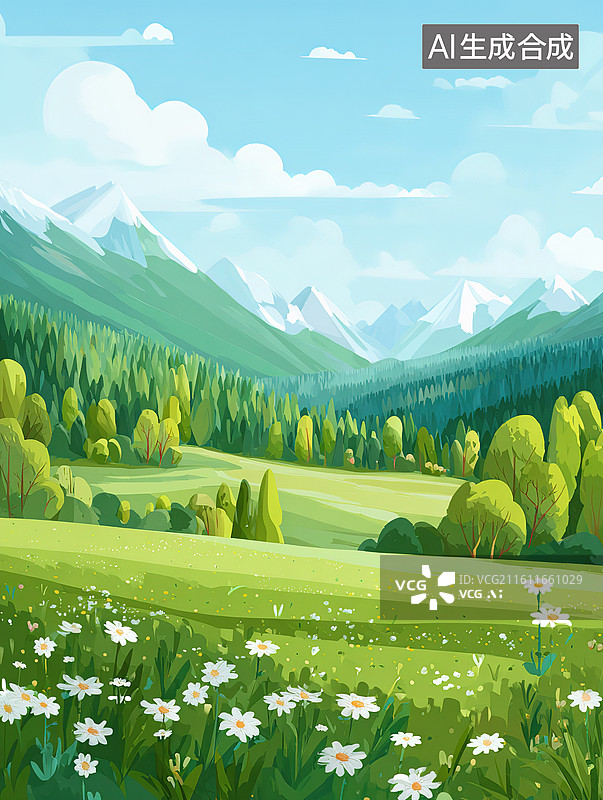 【AI数字艺术】青山绿水花野风光图片素材