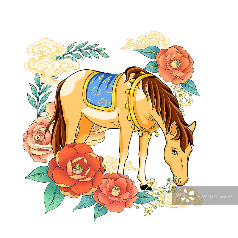 花与骏马马年花开富贵图片素材