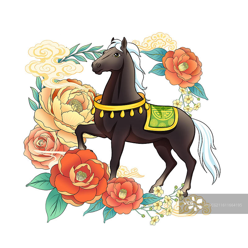 花与骏马马年花开富贵图片素材
