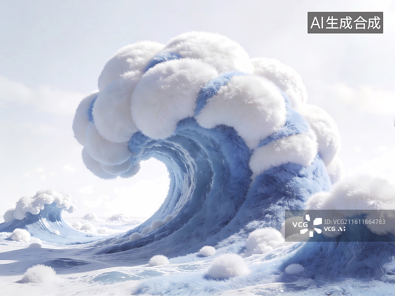 【AI数字艺术】可爱毛绒浪花3d膨胀风海洋背景图片素材
