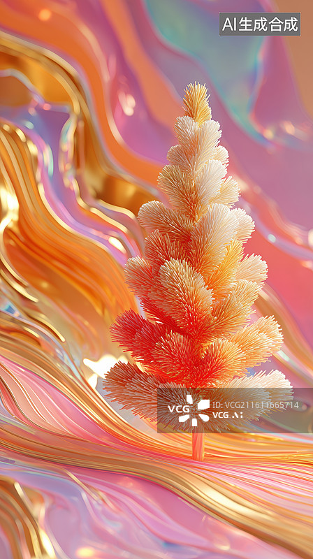 【AI数字艺术】创意设计彩色起伏山谷间红色圣诞树3D卡通立体背景图片素材