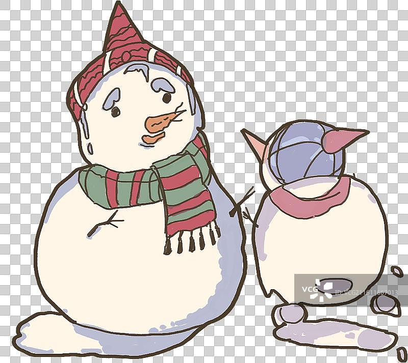 免扣元素png可爱的老年雪人冬季圣诞节春节手绘清新图片素材