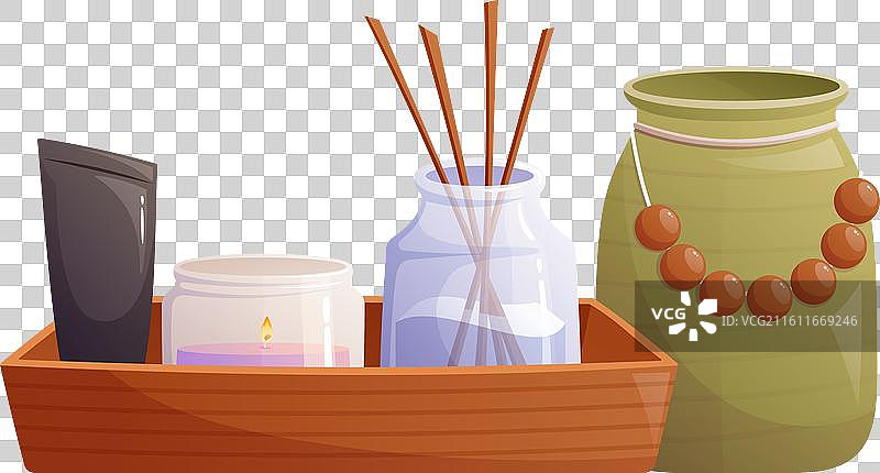 带有香薰扩散器和蜡烛的装饰木托盘图片素材