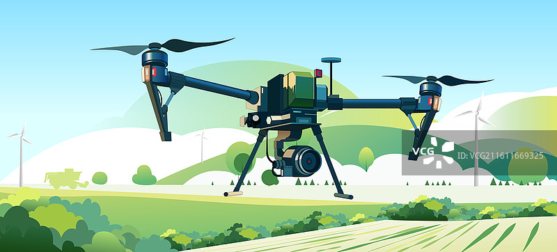 无人机作业乡村科技发展插画设计图片素材
