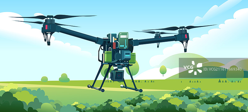 无人机作业乡村科技发展插画设计图片素材