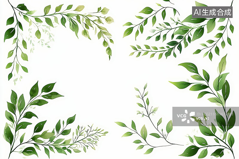 【AI数字艺术】绿叶插画图片素材
