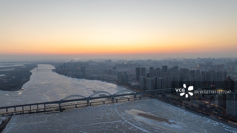 哈尔滨 松花江   冬景 航拍图片素材