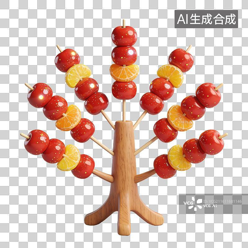 【AI数字艺术】3D立体老北京山楂糖葫芦展示架元素图片素材