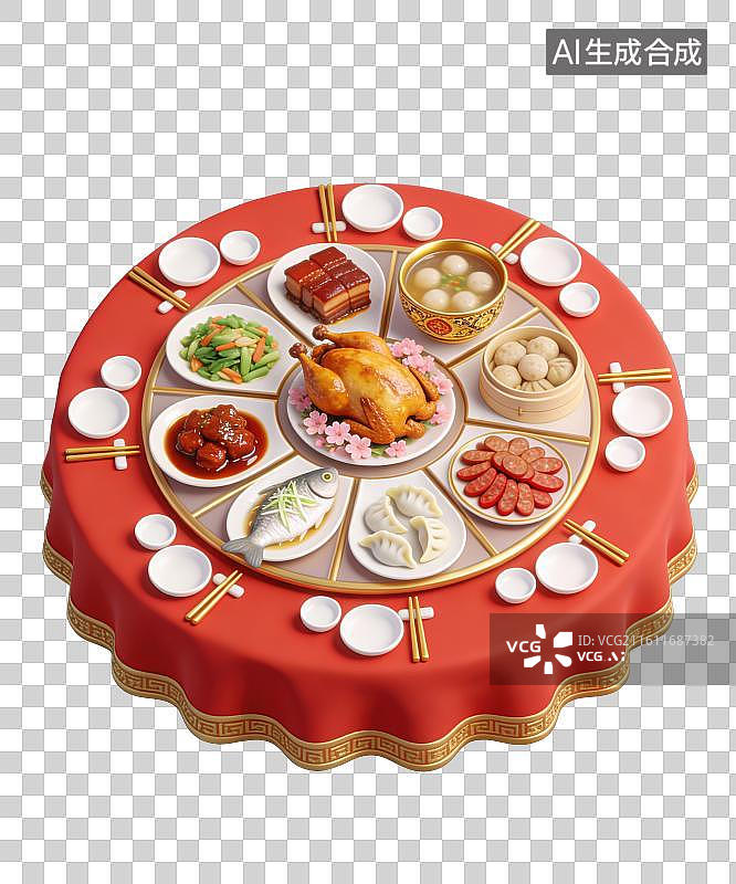【AI数字艺术】3D立体春节过年除夕年夜饭元素图片素材