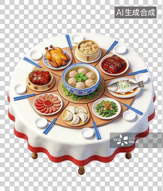 【AI数字艺术】3D立体春节过年除夕年夜饭元素图片素材