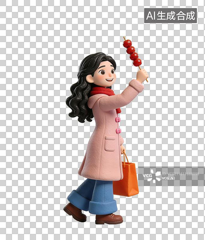 【AI数字艺术】3D立体拿着糖葫芦的女孩元素图片素材