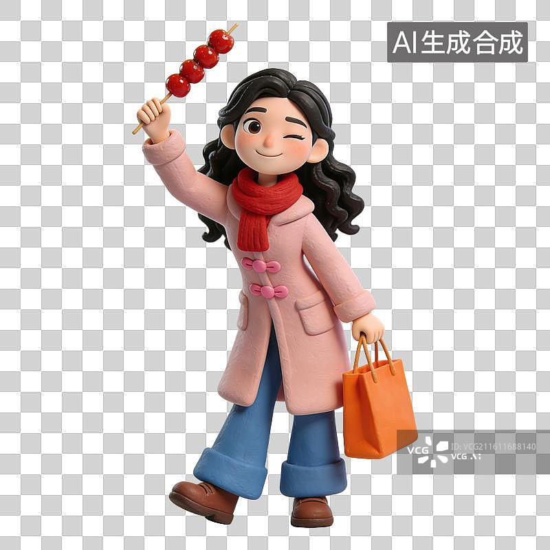 【AI数字艺术】3D立体拿着糖葫芦的女孩元素图片素材