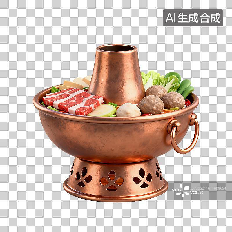 【AI数字艺术】3D立体春节过年冬天民俗涮羊肉火锅北京铜锅涮肉元素图片素材