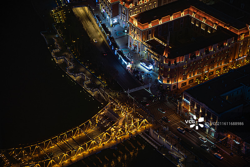 天津城市夜景 海河河畔 解放桥图片素材