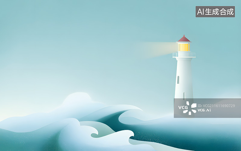 【AI数字艺术】一座放射光芒的灯塔图片素材
