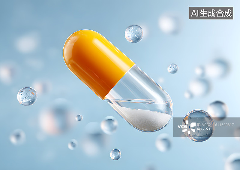 【AI数字艺术】一颗胶囊飞散在空中图片素材